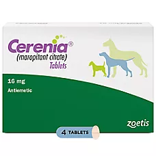 Cerenia (maropitant citrate) Tablets for Dogs, 16 mg, 24 mg, 60 mg, 160 mg - 4 Tablets