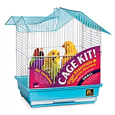 Prevue Pet Products Round Roof Pet Bird Cage Kit - Blue with Perches & Toys