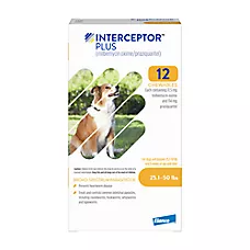 Interceptor Plus Chew for Dogs - 25.1-50 lbs (Yellow) - 1, 6, or 12 Month Supply