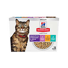 Hill's Science Diet Adult Wet Cat Food - Sensitive Stomach & Skin, Variety Pack, 12 ct, 34.8 Oz