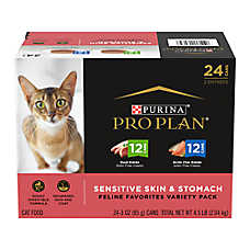 Purina Pro Plan Sensitive Skin & Stomach Adult Wet Cat Food - Grain Free, Variety Pack, 24 CT, 72 OZ