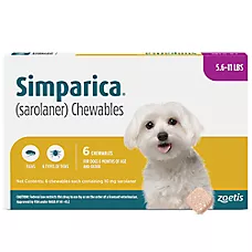 Simparica (sarolaner) Chewables for Dogs, 5.6-11 lbs (Purple), 3 or 6 Month Supply