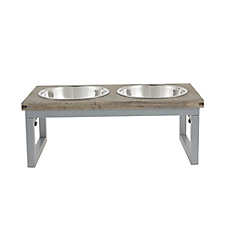 Top Paw? Grey Wood Top Folding Legs Elevated Dog Feeder, 3.5-cup