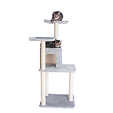 GleePet 57-in Faux Fur 2-Door Condo Real Wood Cat Tree, Silver Gray