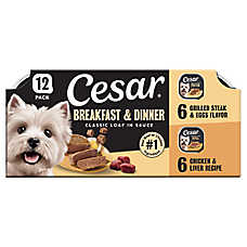 Cesar? Classics Breakfast & Dinner Adult Wet Dog Food - Loaf, 12 Count, Variety Pack
