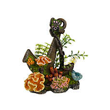 Top Fin? Anchor & Faux Plants Aquarium Ornament - Fish Tank Decor - Large