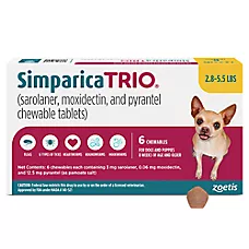Simparica Trio Chewable Tablets for Dogs, 2.8-5.5 lbs (Gold), 1 or 6 Month Supply